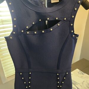 Elegant Navy Studded Blouse NWOT